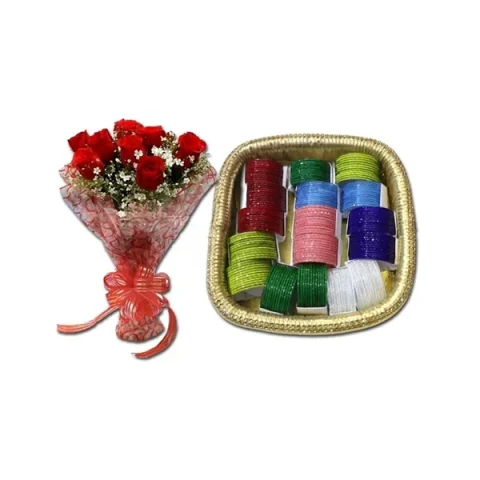 Red Roses W/ Reshmi Churi Basket.