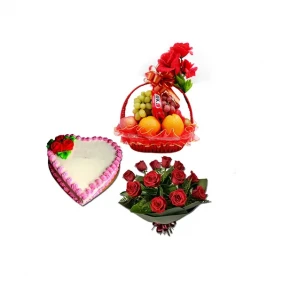 (03) Fruit Basket W/ Cake & Roses